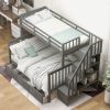 Stairway Twin-Over-Full Bunk Bed with Drawer, Storage and Guard Rail for Bedroom, Dorm, for Adults, Gray color(Old SKU: LP000219AAE)