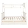 Twin Over Full Bunk Bed with Storage Drawers, Wooden Bunk Bed with Ladder and Safety Guard Rails –White