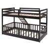 Twin Over Twin Bunk Bed with Slide and Ladder, Espresso(Old SKU:LP000009AAP)