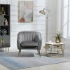 Velvet Accent Chair with Ottoman, Modern Tufted Barrel Chair Ottoman Set for Living Room Bedroom, Golden Finished, Grey