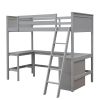 Twin size Loft Bed with Shelves and Desk, Wooden Loft Bed with Desk - Gray(OLD SKU:LT000537AAE)