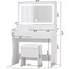 Vanity Desk with LED Lighted Mirror & Power Outlet & 4 Drawers, Dressing Makeup Table Set with Storage Stool, White