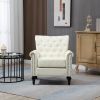 Mid-Century Modern Accent Chair, Linen Armchair w/Tufted Back/Wood Legs, Upholstered Lounge Arm Chair Single Sofa for Living Room Bedroom, Beige