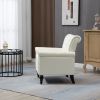 Mid-Century Modern Accent Chair, Linen Armchair w/Tufted Back/Wood Legs, Upholstered Lounge Arm Chair Single Sofa for Living Room Bedroom, Beige