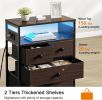 Nightstand with Charging Station, Bedside Table with 4 Drawers and 2-Tier Shelf, Modern End Table with Wooden Top for Be