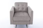 Victoria 33.5" Beige Linen Fabric Armchair with Metal Legs, Side Pockets, and Pillow