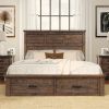 Rustic Reclaimed Solid Wood Framhouse 3 Pieces Storage Queen Bedroom Sets,Queen Bed and 2 Nightstands