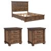 Rustic Reclaimed Solid Wood Framhouse 3 Pieces Storage Queen Bedroom Sets,Queen Bed and 2 Nightstands