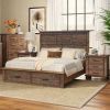 Rustic Reclaimed Solid Wood Framhouse 3 Pieces Storage Queen Bedroom Sets,Queen Bed and 2 Nightstands