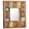 Mirror with Buddha Cladding 19.7"x19.7" Solid Reclaimed Wood