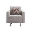 Victoria 33.5" Beige Linen Fabric Armchair with Metal Legs, Side Pockets, and Pillow