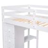 Twin size Loft Bed with Storage Drawers ,Desk and Stairs, Wooden Loft Bed with Shelves - White