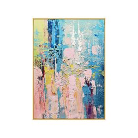 Natural Pink Blue Abstract 100% Handmade Oil Painting Canvas Paintings for Living Room Home Decoration Nordic Wall Art Pictures (size: 75x150cm)