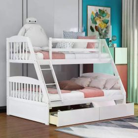 Solid Wood Twin Over Full Bunk Bed with Two Storage Drawer,Convertible to 2 Separated beds (White) bunk beds for kids (Color: White)