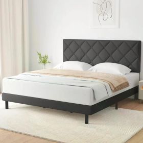 Queen Bed, Queen Size bed Frame with Fabric Upholstered Headboard,Dark Grey, Easy Assembly (size: Queen)