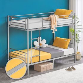 Bunk Bed Twin Over Twin, Twin Bunk Beds for kids/Teens/Adults, Flat Ladder and High Guardrail, Metal Bunk Bed with Stairs, Black (Color: Grey)