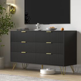 White Dresser, Modern 6-Drawer Dresser for Bedroom with Gold Handles, Wide Chest of Drawers for Living Room (Color: Black)