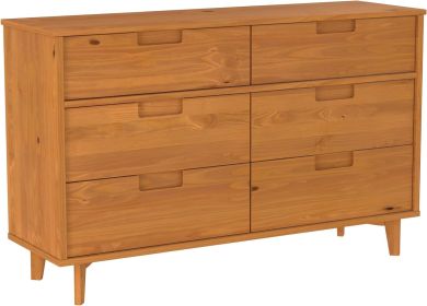 Modern 6-Drawer Dresser Bedroom Storage Organizer, 52 Inch, Riviera Cut-Out (Color: Caramel Groove)