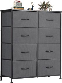 Fabric Dresser with 8 Drawers, Chest of Drawers with Fabric Bins, Tall Dresser with Wood Top for Bedroom, Closet, Entryway (Color: Grey)