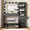 46.7" Makeup Vanity Table with Lighted Mirror, Large Vanity Desk with Storage Shelf & 5 Drawers, Bedroom Dressing Table