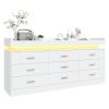 9 Drawer Dresser with LED Light, 63" Modern Chest of Drawers for Closet, Wide Drawer Organizer Cabinet for Bedroom, White/Black