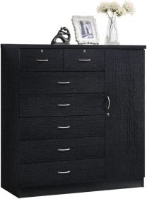 7 Drawer Jumbo Chest, Five Large Drawers, Two Smaller Drawers with Two Lock, Hanging Rod, and Three Shelves, Black (Color: Black)