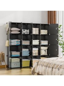 Portable Closet Wardrobe, 16-Cube Clothes Storage Organizer, Bedroom Furniture, White, Bedroom Wardrobe (Color: Black)