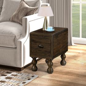 Solid Wood End Table, Rectangle 23.6 inch Narrow Side Table with Drawer, Vintage Bedside Table Nightstand for Small Spaces, Living Room, Bedroom (Color: as Pic)