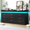 9 Drawer Dresser with LED Light, 63" Modern Chest of Drawers for Closet, Wide Drawer Organizer Cabinet for Bedroom, White/Black