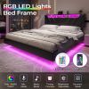 DICTAC Queen Floating Bed Frame with Storage Headboard and LED lights Queen Size Visual Floating LED Bed Frame with Type-C & USB