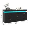 9 Drawer Dresser with LED Light, 63" Modern Chest of Drawers for Closet, Wide Drawer Organizer Cabinet for Bedroom, White/Black