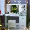 46.7" Makeup Vanity Table with Lighted Mirror, Large Vanity Desk with Storage Shelf & 5 Drawers, Bedroom Dressing Table