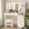 46.7" Makeup Vanity Table with Lighted Mirror, Large Vanity Desk with Storage Shelf & 5 Drawers, Bedroom Dressing Table