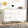 White Dresser, Modern 6-Drawer Dresser for Bedroom with Gold Handles, Wide Chest of Drawers for Living Room