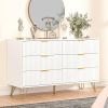 White Dresser, Modern 6-Drawer Dresser for Bedroom with Gold Handles, Wide Chest of Drawers for Living Room