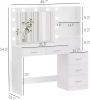 46.7" Makeup Vanity Table with Lighted Mirror, Large Vanity Desk with Storage Shelf & 5 Drawers, Bedroom Dressing Table