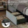 Queen size bed frame with headboard and 4 drawers, velvet upholstered bed frame, large platform bed frame with storage