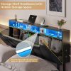 DICTAC Queen Floating Bed Frame with Storage Headboard and LED lights Queen Size Visual Floating LED Bed Frame with Type-C & USB