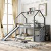 Twin-Over-Twin House Bunk Bed, Convertible Slide, Storage Staircase